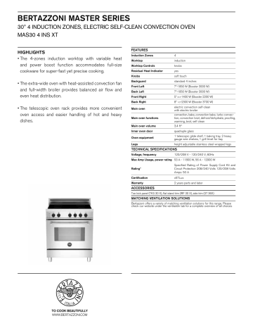 Bertazzoni MAS304INSXT Specification Bertazzoni MAS304INSXT Specification