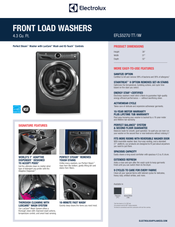 Electrolux EFLS527UIW Specification Electrolux EFLS527UIW Specification