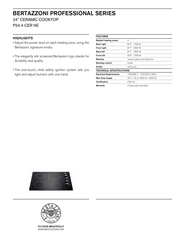 Bertazzoni P244CERNE User manual Bertazzoni P244CERNE User manual