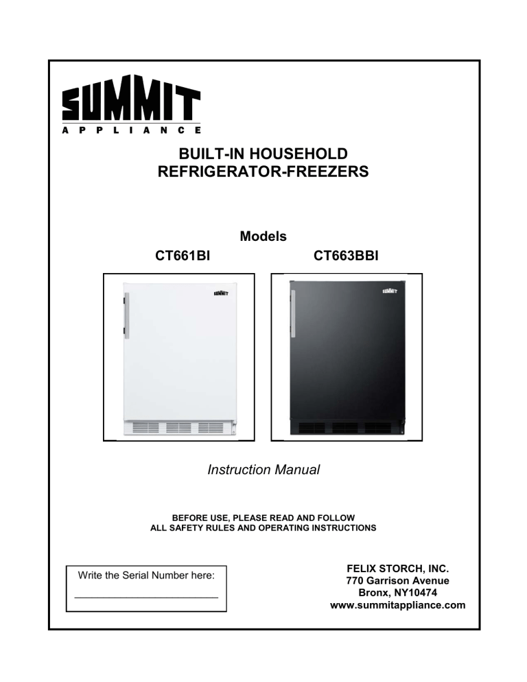 Summit CT663BBIADA, CT661BISSTB, CT661BIADA, CT663BBISSHV User manual Summit CT663BBIADA, CT661BISSTB, CT661BIADA, CT663BBISSHV User manual