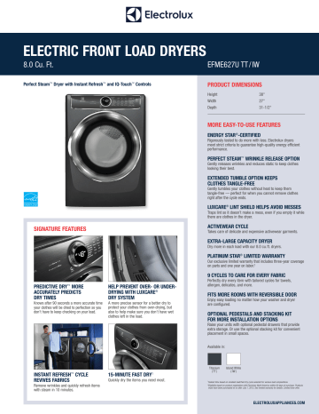 Electrolux EFME627UTT Specification Electrolux EFME627UTT Specification