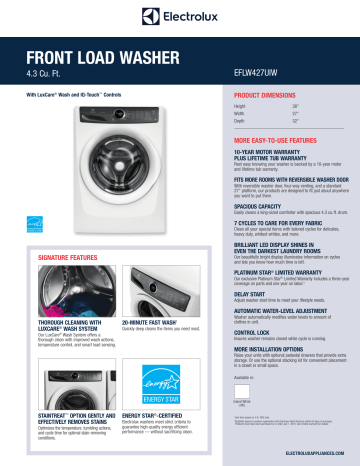 Electrolux EFLW427UIW Specification Electrolux EFLW427UIW Specification