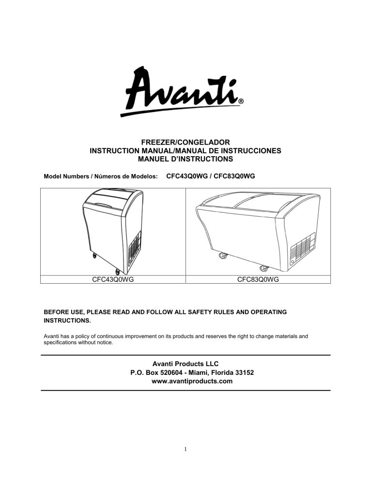 Avanti CFC83Q0WG Owner's manual Avanti CFC83Q0WG Owner's manual