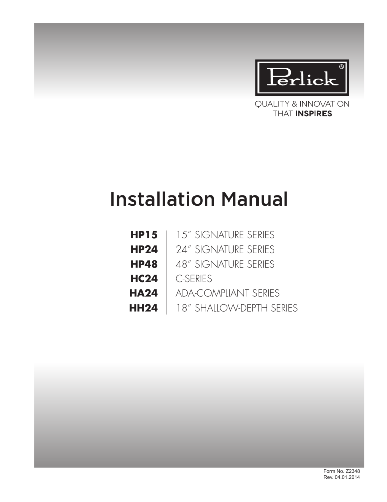 Perlick HP15RS36 Installation guide Perlick HP15RS36 Installation guide