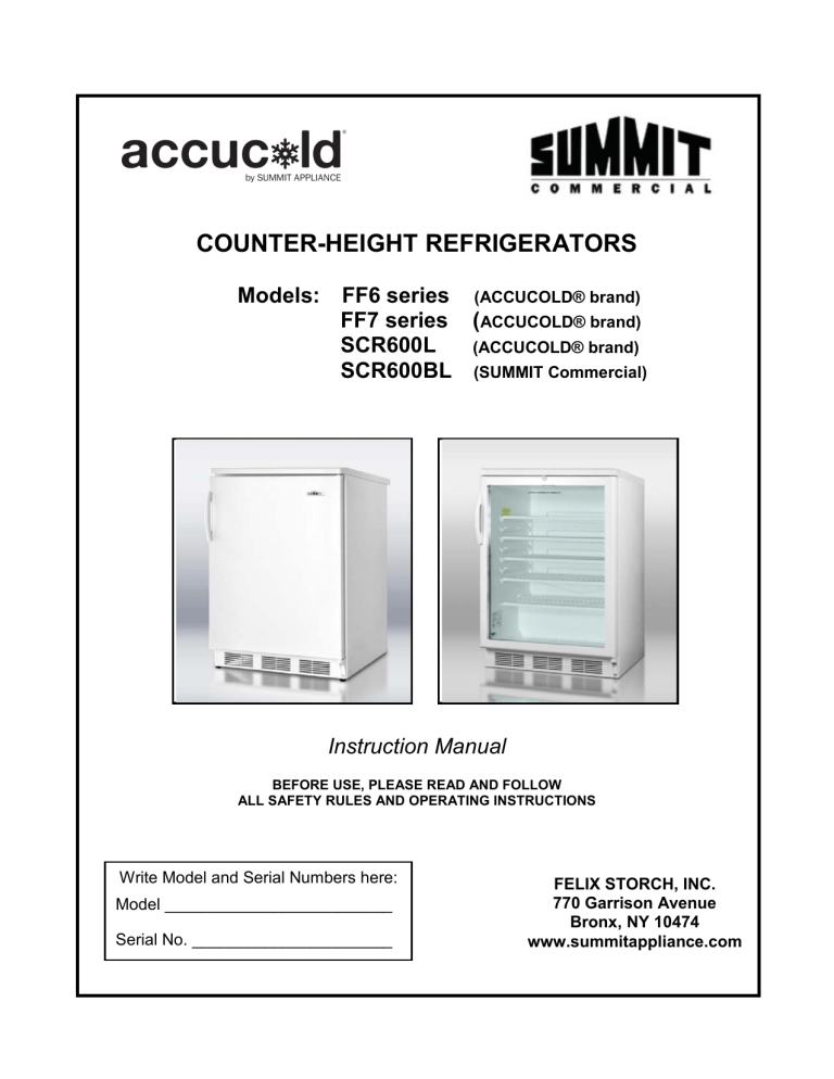 AccuCold FF6LADA User guide AccuCold FF6LADA User guide