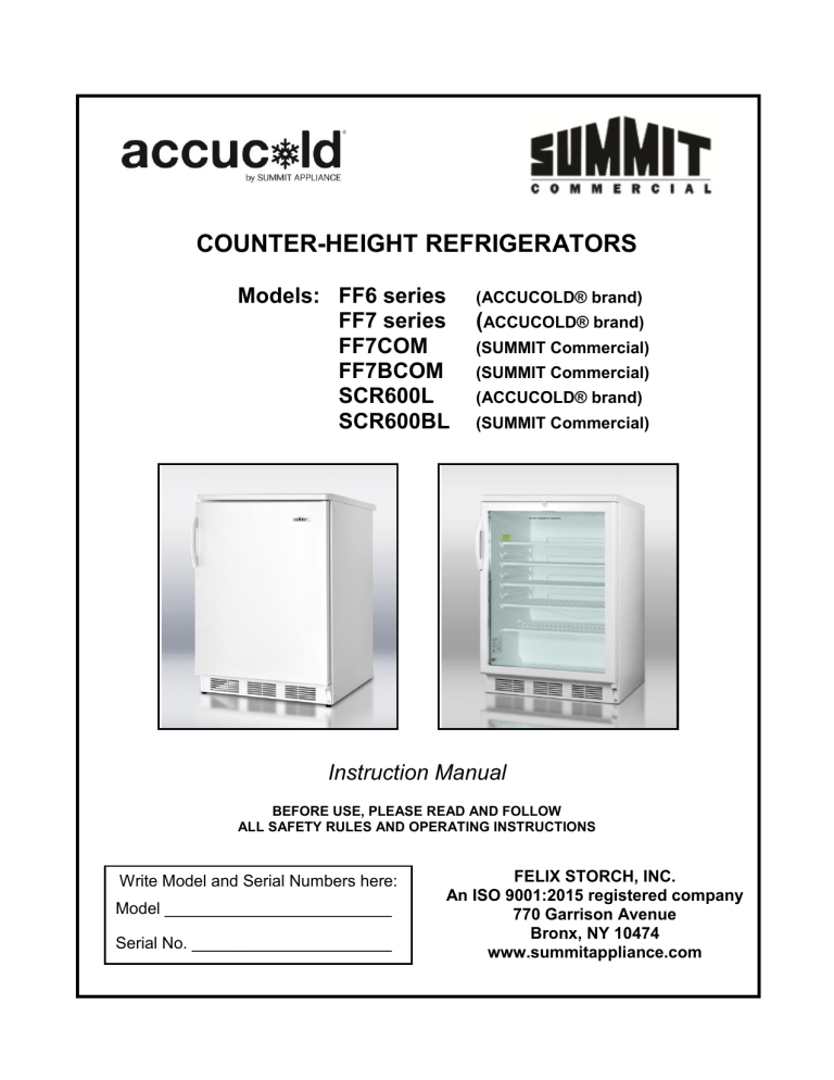 AccuCold FF7, FF7ADA User manual AccuCold FF7, FF7ADA User manual