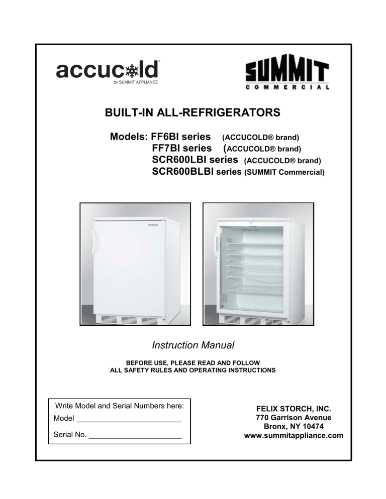 Summit FF6BCSSLHD, FF6BBI7SSHVADA, FF6B7CSSLHD User guide Summit FF6BCSSLHD, FF6BBI7SSHVADA, FF6B7CSSLHD User guide
