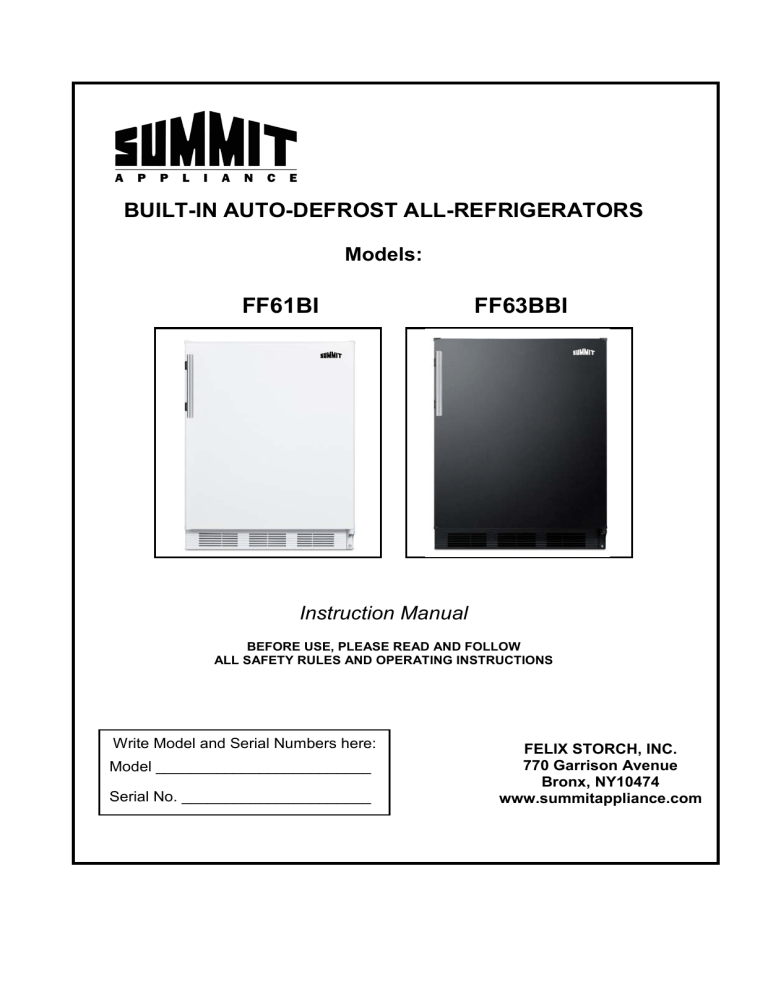 Summit FF63BBISSHVLHD User manual Summit FF63BBISSHVLHD User manual