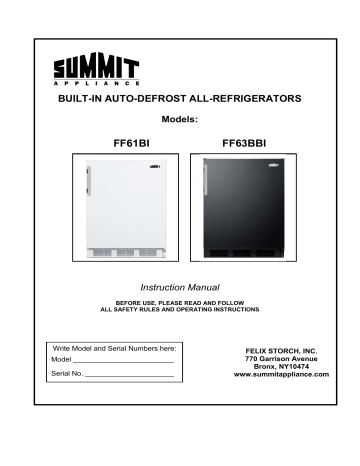 Summit FF63BBI User guide Summit FF63BBI User guide