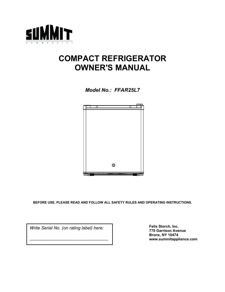 Summit FFAR25L7 User manual Summit FFAR25L7 User manual