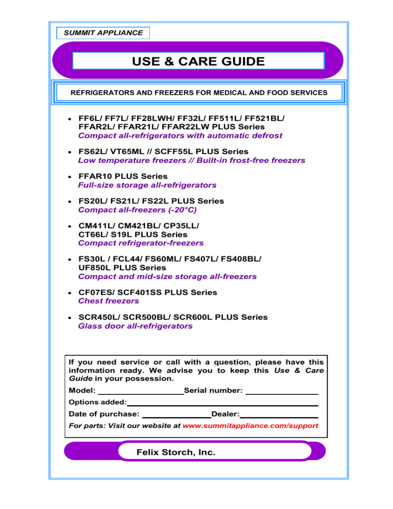 Summit FF511LBIPLUSADA User guide Summit FF511LBIPLUSADA User guide