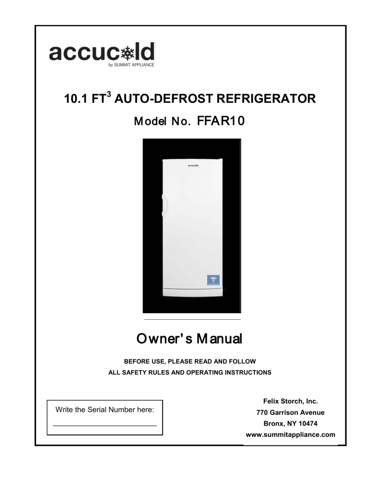 AccuCold FFAR10 User manual AccuCold FFAR10 User manual