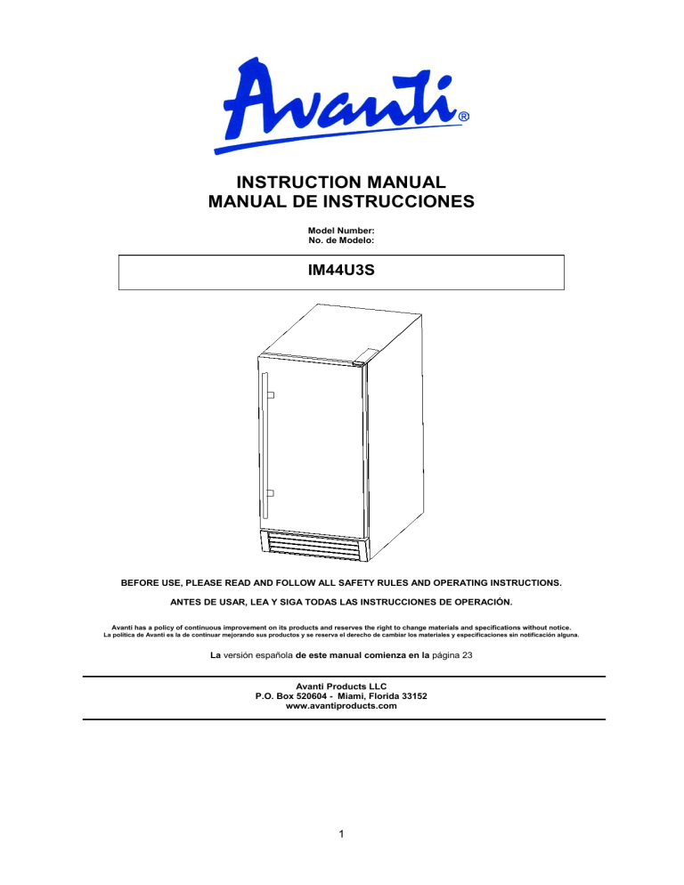Avanti IM44U3S Installation guide Avanti IM44U3S Installation guide