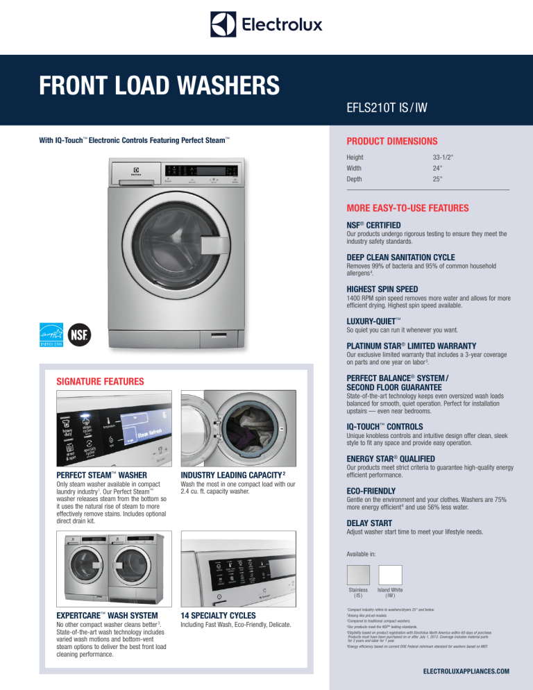 Electrolux EFLS210TIW Specification Electrolux EFLS210TIW Specification