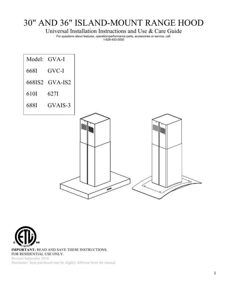 Golden Vantage GVGVCI30 Installation guide Golden Vantage GVGVCI30 Installation guide