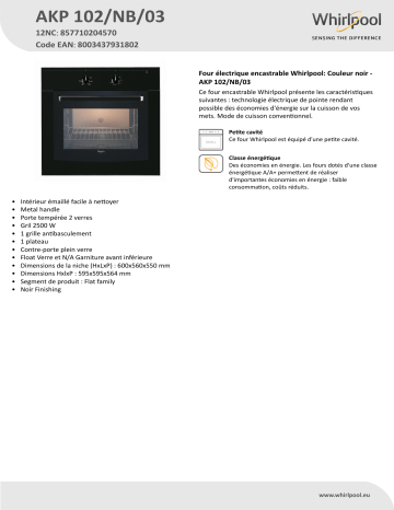 Whirlpool Akp Nb Oven Product Data Sheet Manualzz