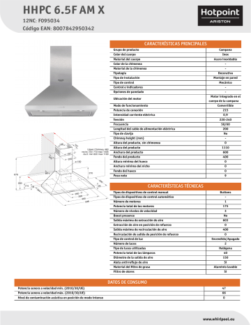 HOTPOINT ARISTON HHPC 6 5F AM X Hood Product Data Sheet Manualzz