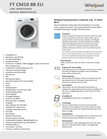 Whirlpool Ft Cm B Eu Product Data Sheet Manualzz