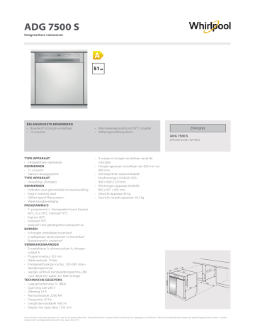 Whirlpool ADG 7500 S Product Data Sheet Manualzz