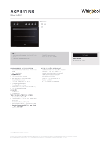 Whirlpool AKP 541 NB Product Data Sheet Manualzz