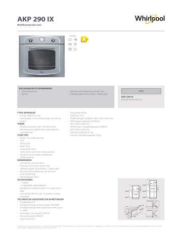 Whirlpool Akp Ix Product Data Sheet Manualzz