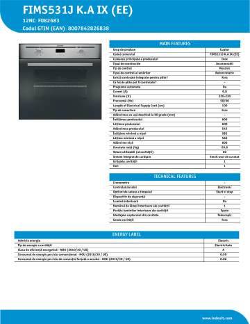Indesit FIMS531J K.A IX (EE) Oven Product Data Sheet | Manualzz Indesit FIMS531J K.A IX (EE) Oven Product Data Sheet | Manualzz