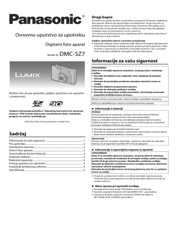 Panasonic DMCSZ7 Operating instructions Panasonic DMCSZ7 Operating instructions