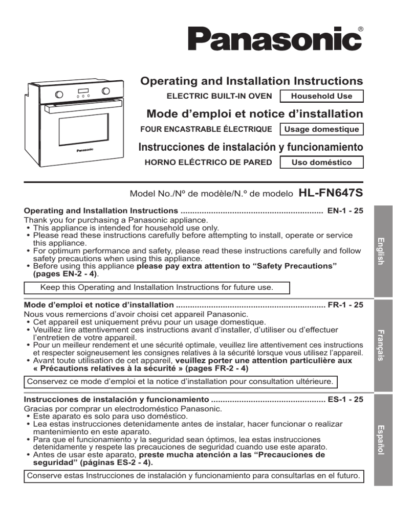Panasonic HLFN647S Operating instructions Panasonic HLFN647S Operating instructions