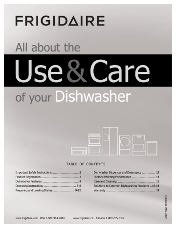 Frigidaire Dishwasher 154768701 User manual Frigidaire Dishwasher 154768701 User manual