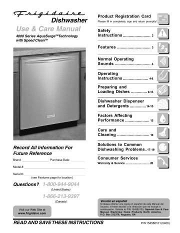 Frigidaire Dishwasher 2003, Dishwasher User manual Frigidaire Dishwasher 2003, Dishwasher User manual