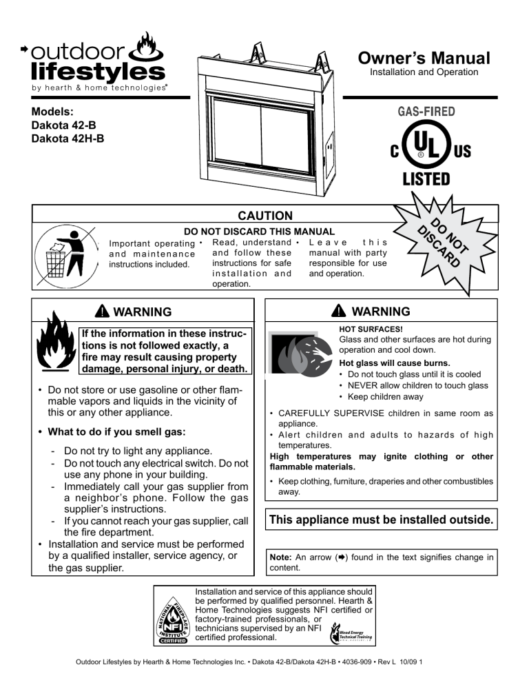 Hearth and Home Technologies Indoor Fireplace 42H-B User manual Hearth and Home Technologies Indoor Fireplace 42H-B User manual
