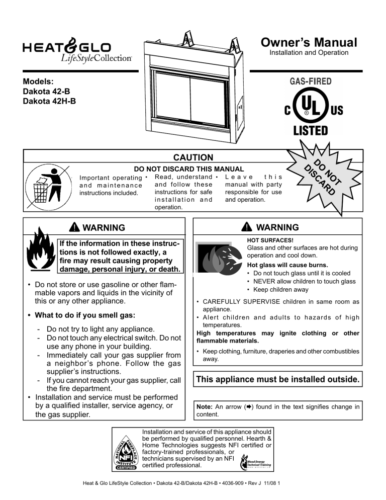 Hearth and Home Technologies Outdoor Fireplace 42-B User manual Hearth and Home Technologies Outdoor Fireplace 42-B User manual