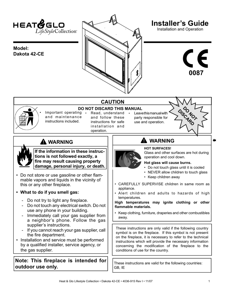 Hearth and Home Technologies Outdoor Fireplace Dakota 42-CE User manual Hearth and Home Technologies Outdoor Fireplace Dakota 42-CE User manual