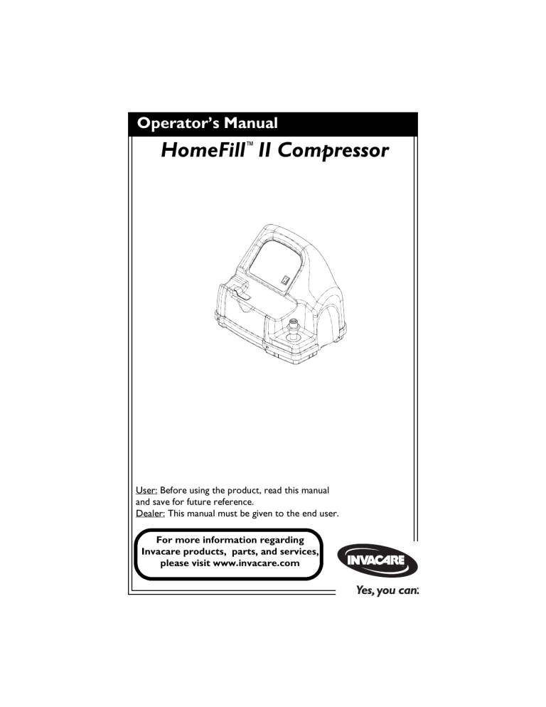 Invacare Air Compressor Compressor User manual Invacare Air Compressor Compressor User manual