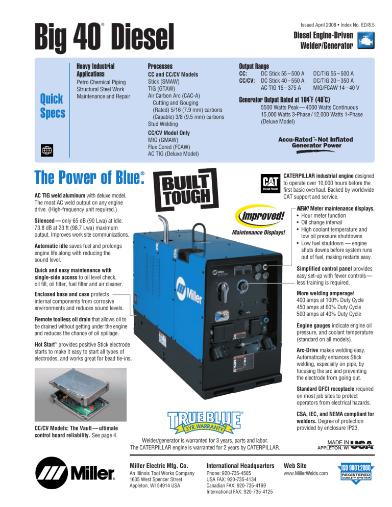 Miller Electric Welding System Big 40 Diesel User manual Miller Electric Welding System Big 40 Diesel User manual