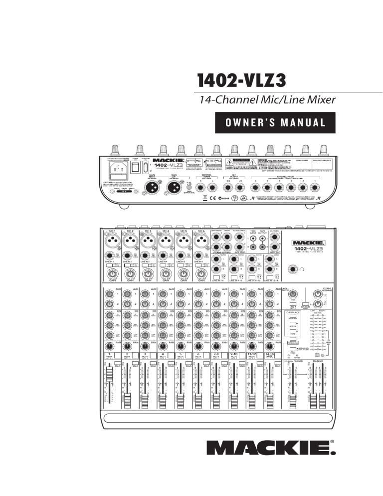 Mackie Musical Instrument 1402-VLZ3 User manual Mackie Musical Instrument 1402-VLZ3 User manual