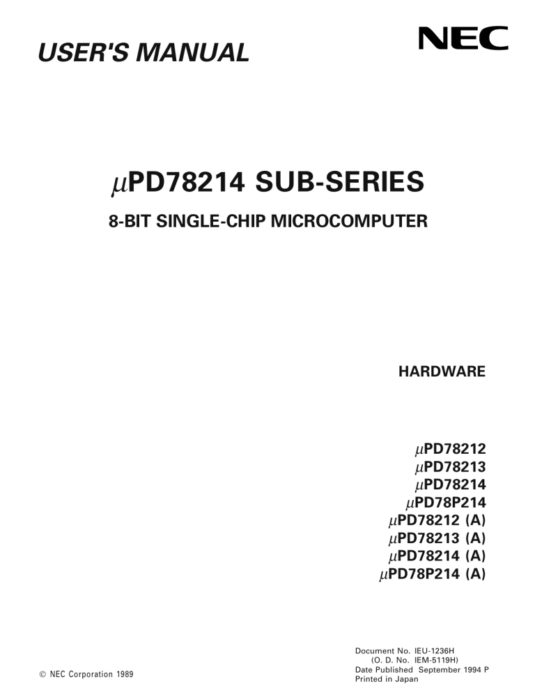 NEC Computer Hardware PD78P214 User manual NEC Computer Hardware PD78P214 User manual