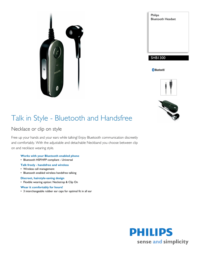 Philips Bluetooth Headset SHB1300 User manual Philips Bluetooth Headset SHB1300 User manual