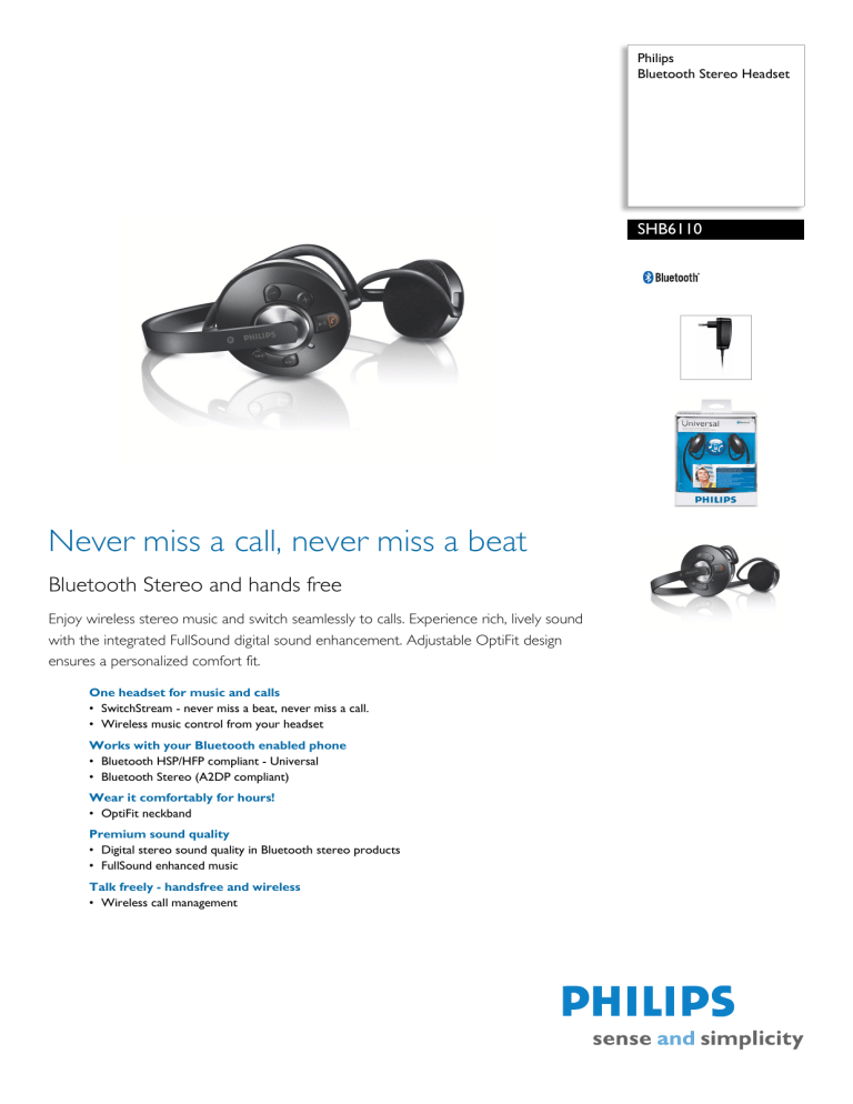 Philips Bluetooth Headset SHB6110 User manual Philips Bluetooth Headset SHB6110 User manual