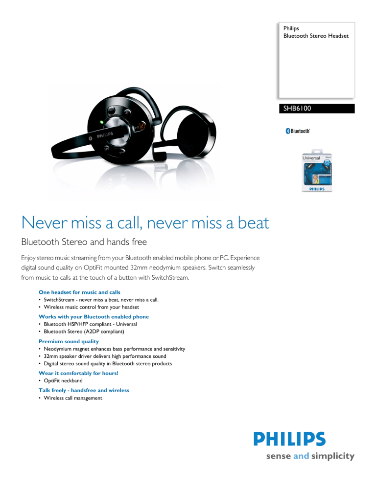 Philips Bluetooth Headset SHB6100 User manual Philips Bluetooth Headset SHB6100 User manual