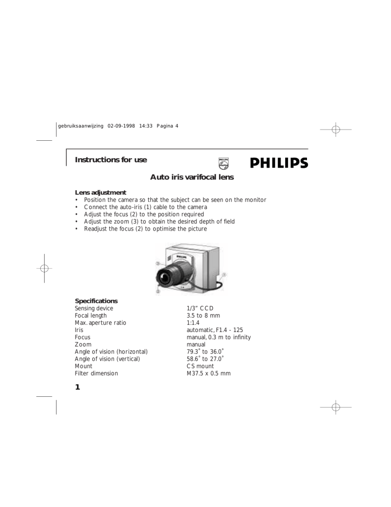 Philips Camera Lens VCM7177 User manual Philips Camera Lens VCM7177 User manual