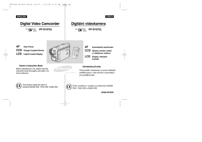 Samsung Camcorder Accessories VP-D107 User manual Samsung Camcorder Accessories VP-D107 User manual