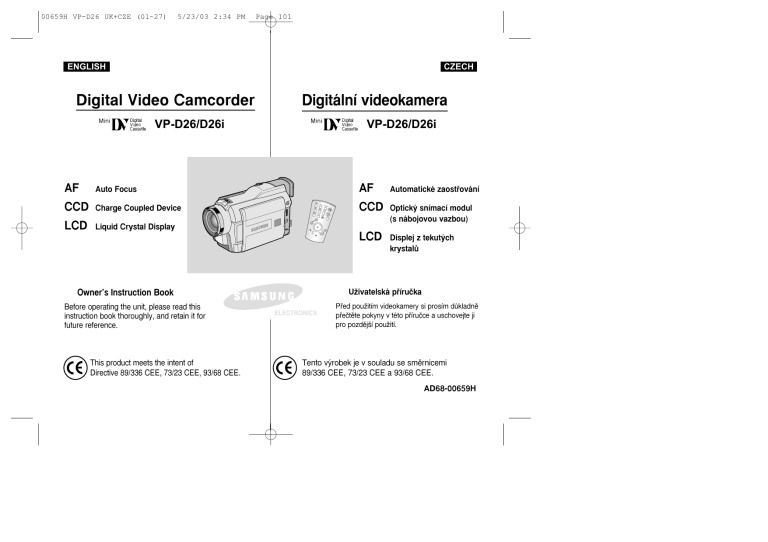 Samsung Camcorder Accessories VP-D26 User manual Samsung Camcorder Accessories VP-D26 User manual