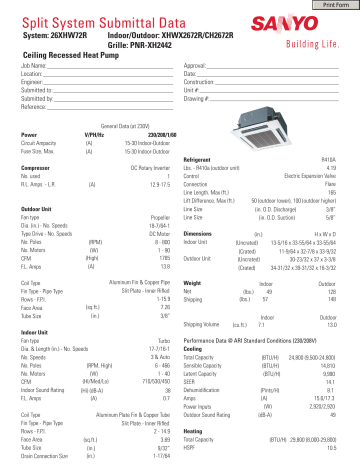 Sanyo Heat Pump XHWX2672R User manual Sanyo Heat Pump XHWX2672R User manual