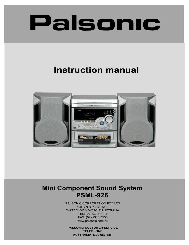Palsonic Stereo System PSML-926 User manual Palsonic Stereo System PSML-926 User manual