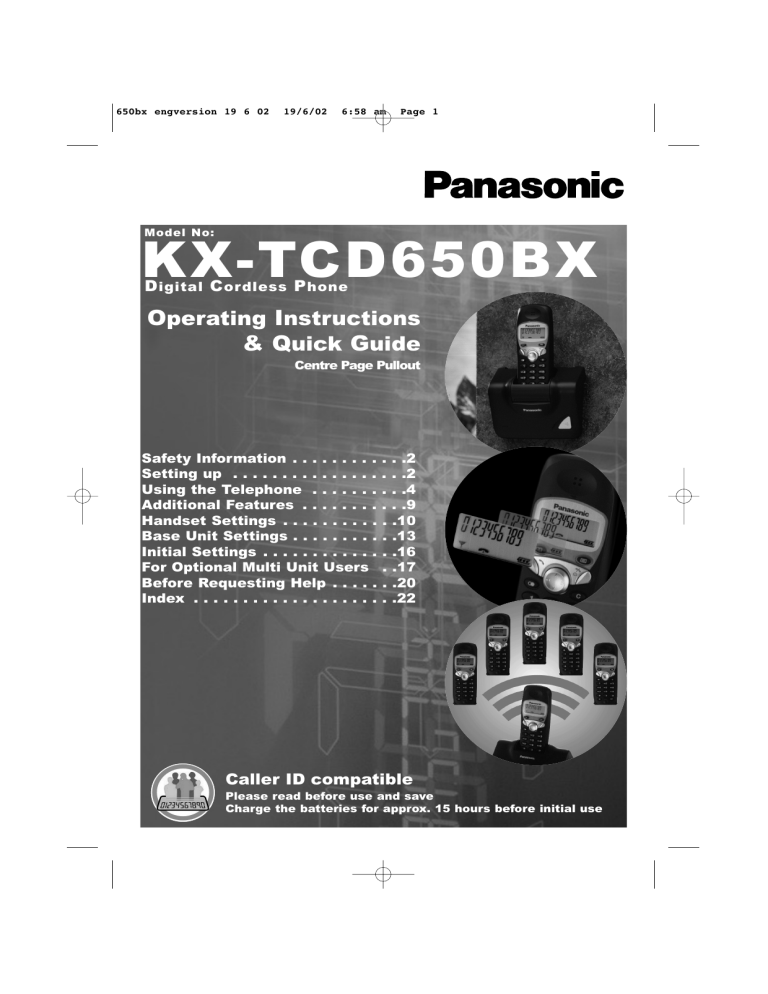 Panasonic Cordless Telephone KX-TCD650BX User manual Panasonic Cordless Telephone KX-TCD650BX User manual