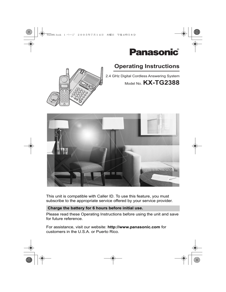 Panasonic Cordless Telephone KX-TG2388 User manual Panasonic Cordless Telephone KX-TG2388 User manual
