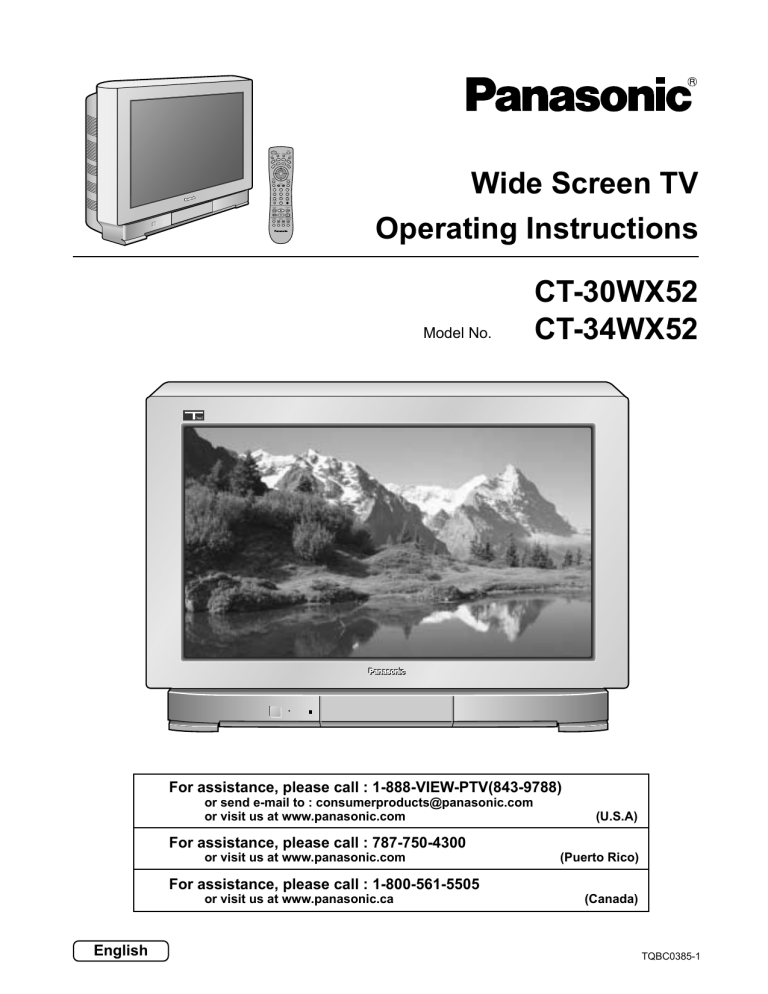 Panasonic CRT Television CT 30WX52 User manual Panasonic CRT Television CT 30WX52 User manual