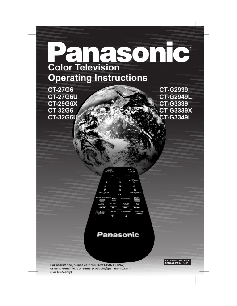 Panasonic CRT Television CT 27G6 User manual Panasonic CRT Television CT 27G6 User manual