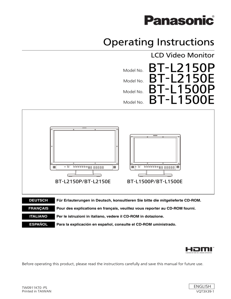 Panasonic Computer Monitor BT-L1500P User manual Panasonic Computer Monitor BT-L1500P User manual